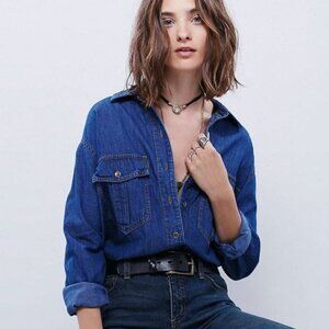 Free People XO Button Up Denim Shirt